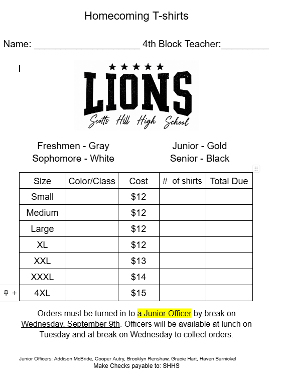 Order Form - Due Wednesday at break