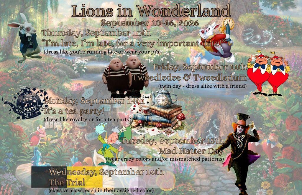 homecoming theme: Lions in Wonderland