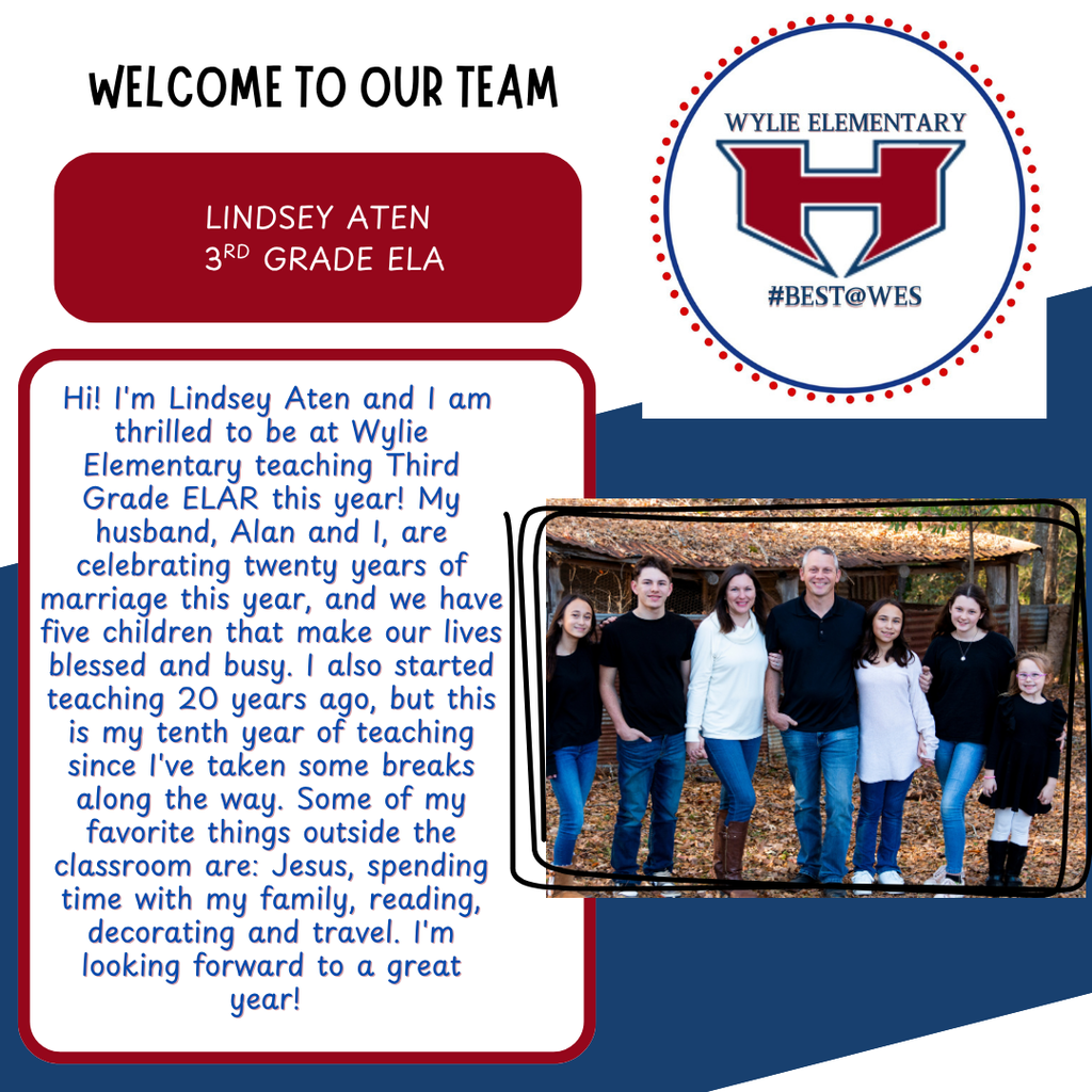 Welcome to Wylie Elementary Lindsey!