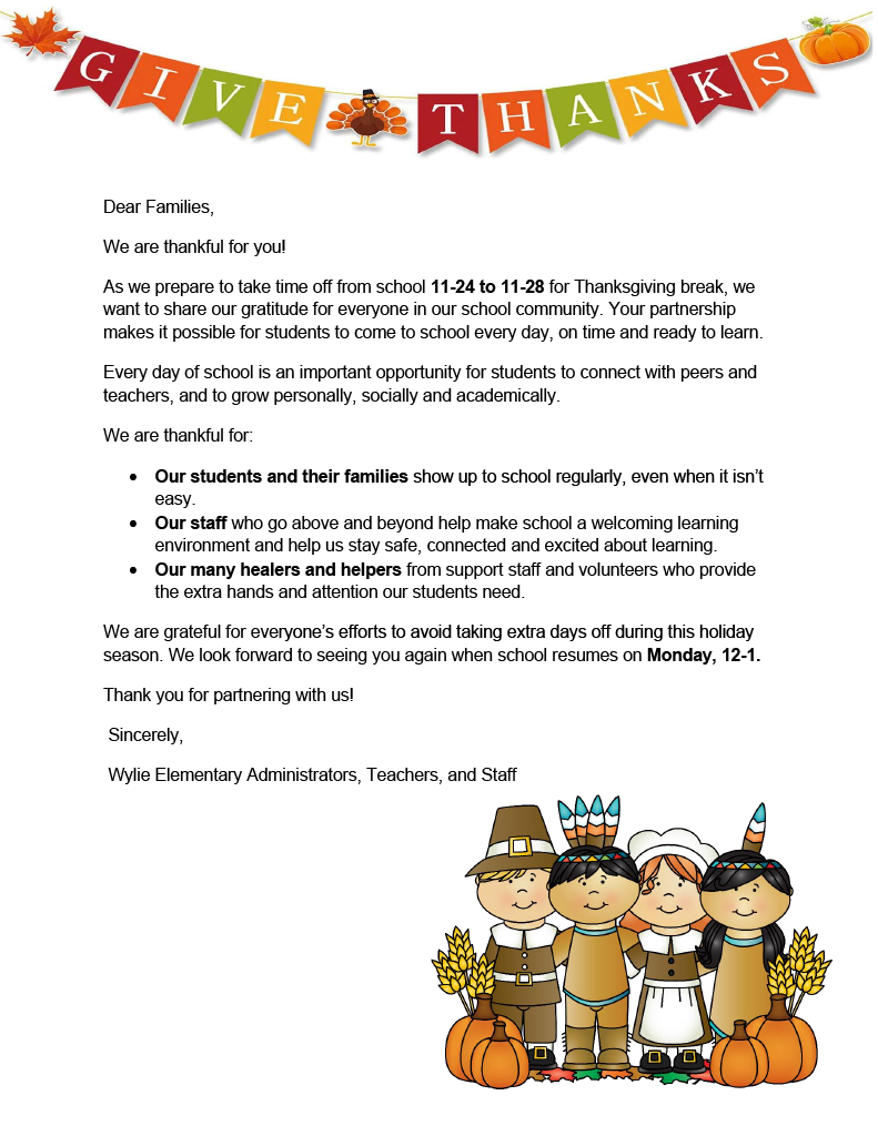 Thanksgiving Attendance Letter