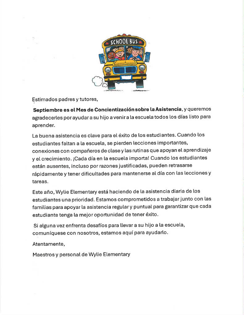 Sept. Attendance Note-Spanish