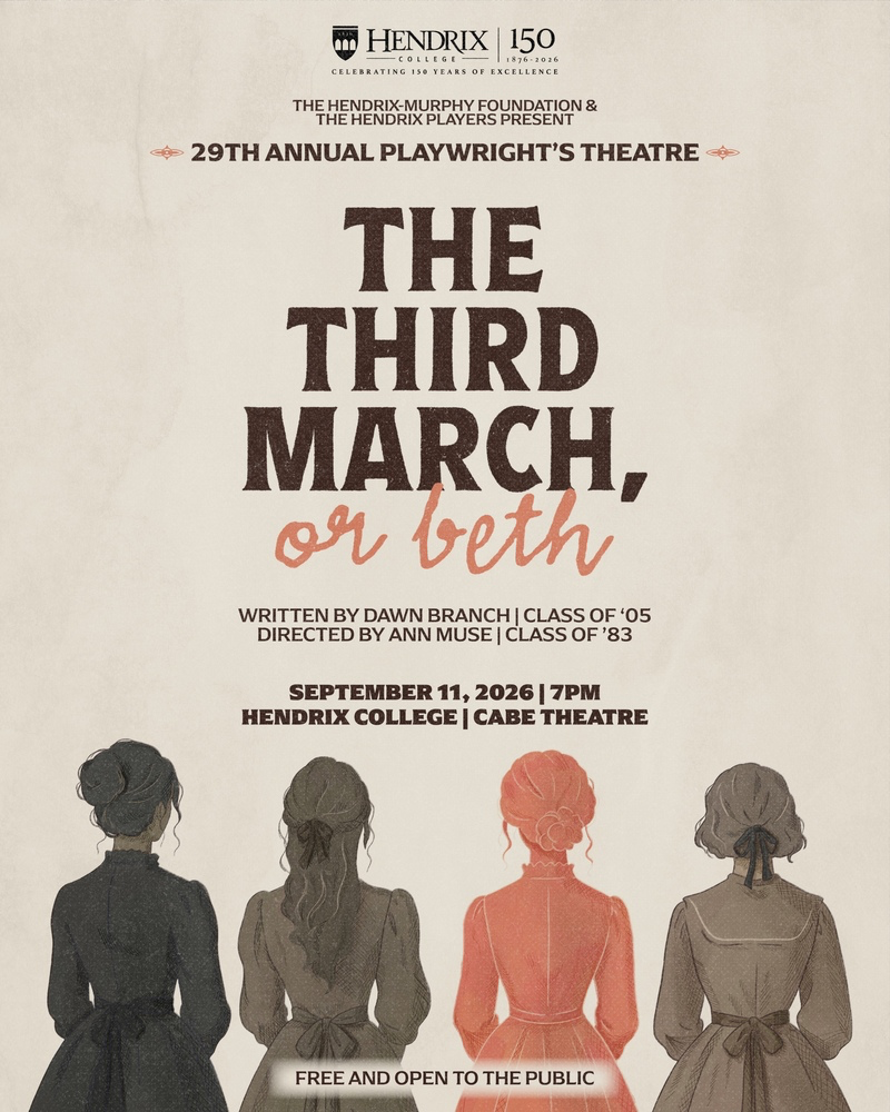 Poster for The Third March, or Beth, September 11 at 7pm, Cabe Theatre. Four women shown from behind, one in coral among muted tones.