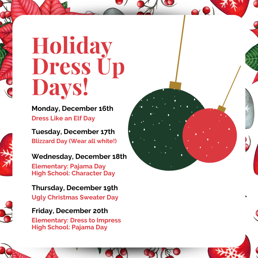 Holiday dress up days graphic .
