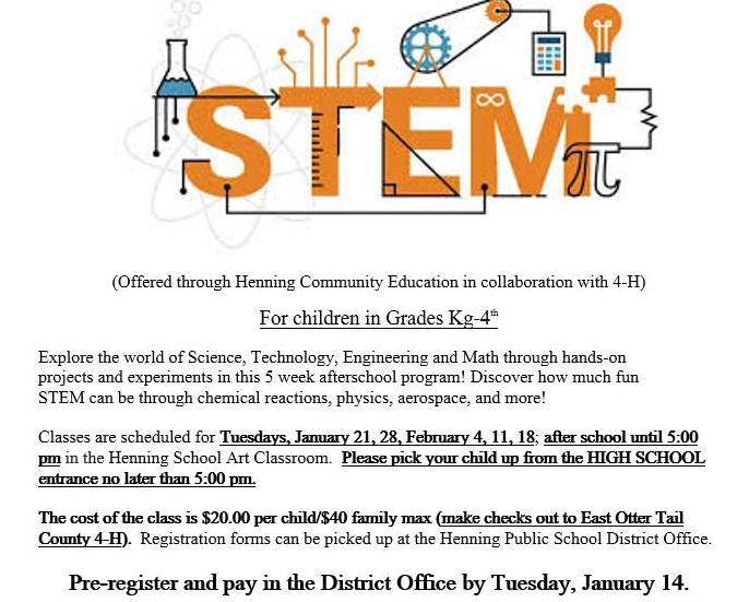 STEM Class opportunity for kindergarten-4th grade.