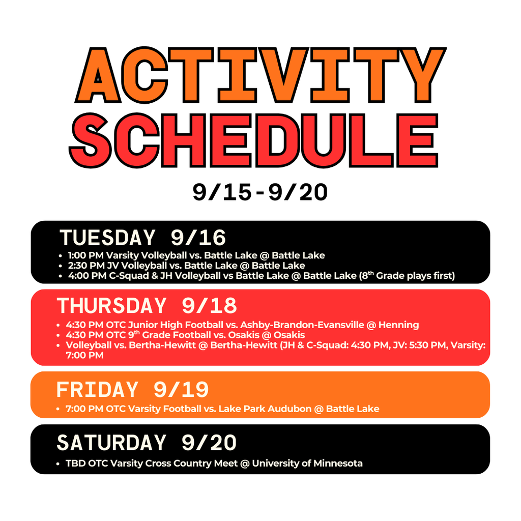 9/15 activity schedule