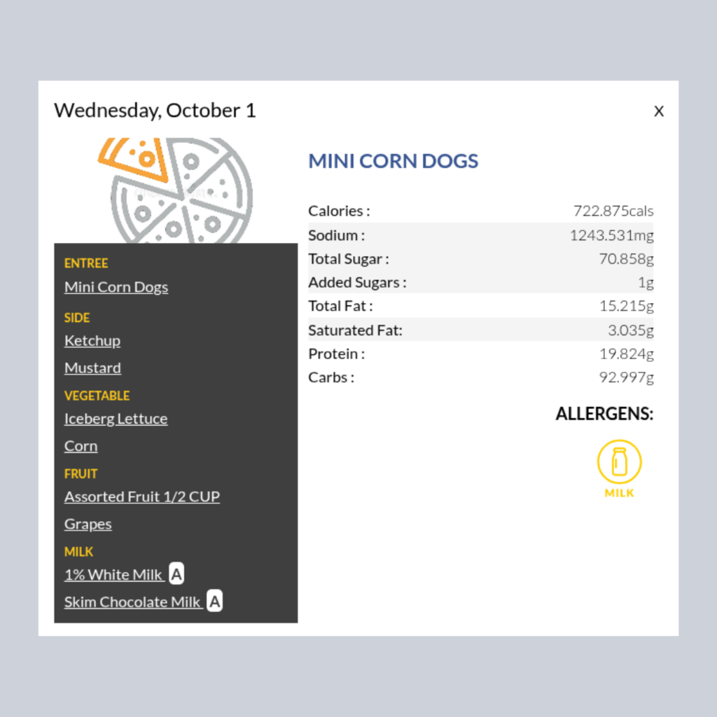 Access Breakfast and Lunch Menus- nutritional info