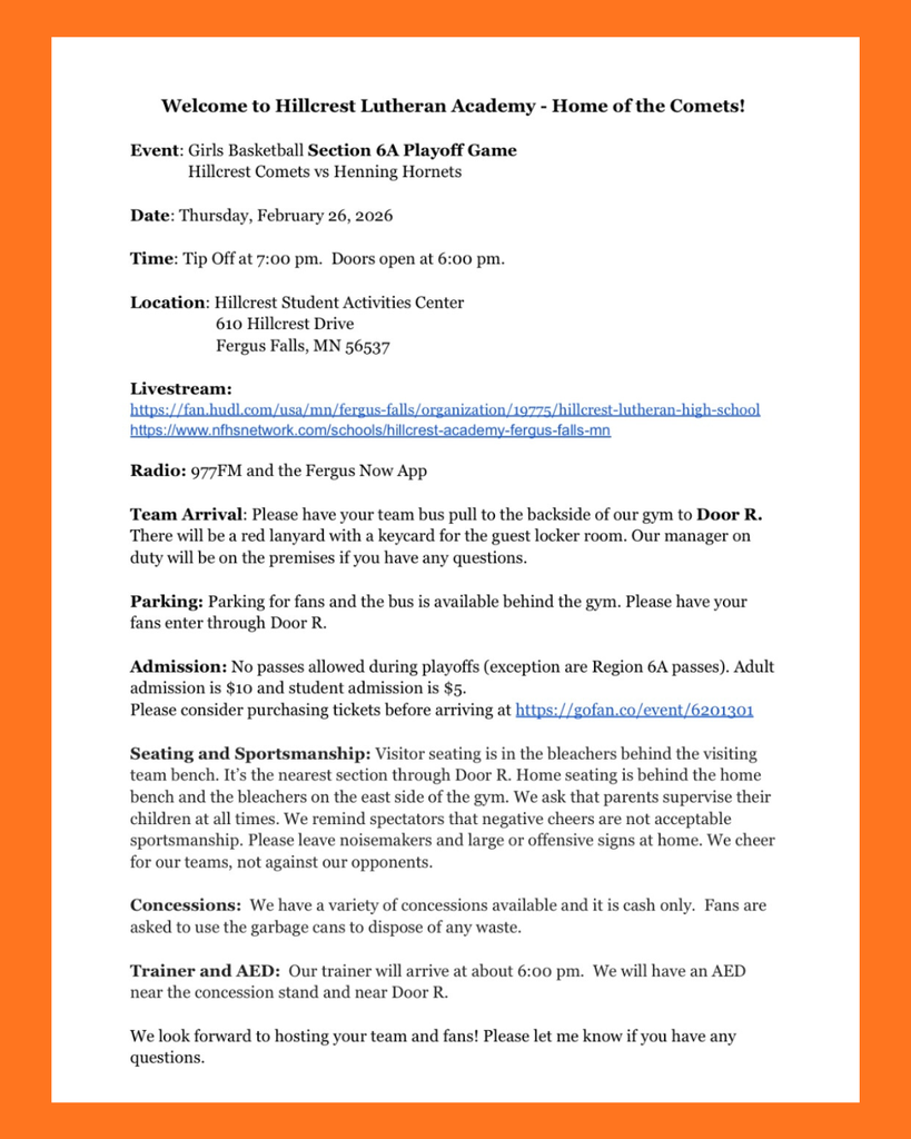 Game day information