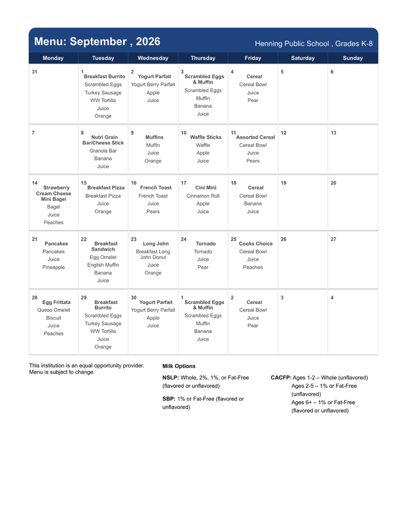 September Menu