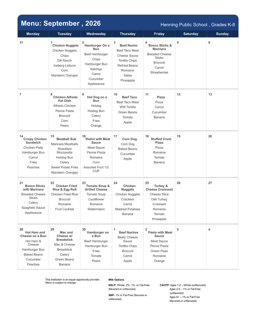 September Menu