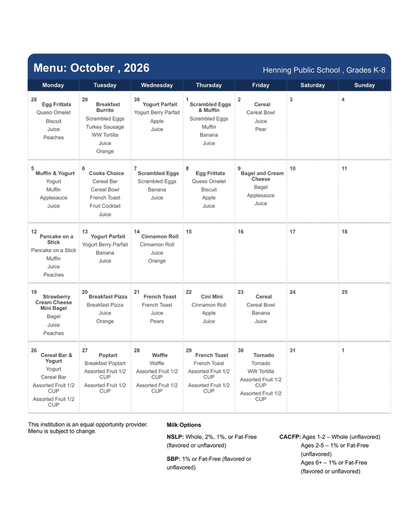 October menu