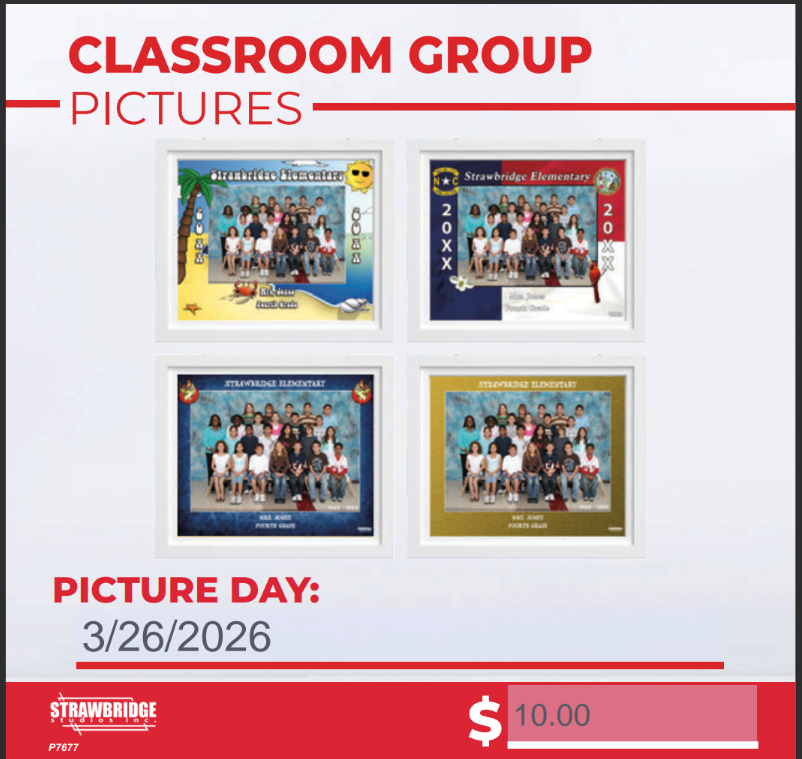 Classroom group pictures Picture Day: 3/26/26 $10