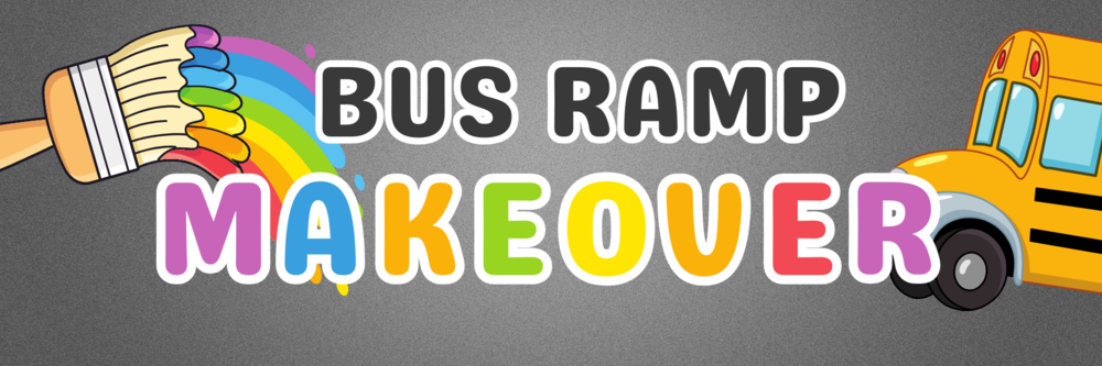 Black background with a paintbrush and bus graphic with the words "bus ramp makeover"