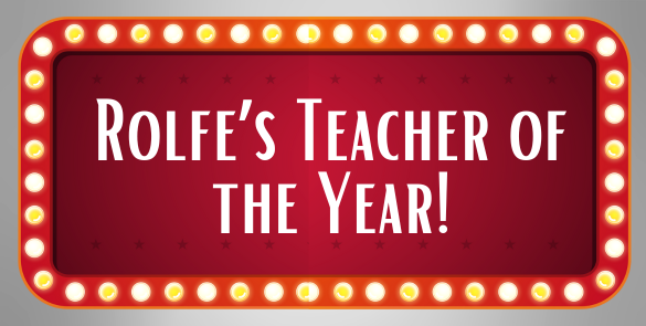 teacher of the year in red and yellow lights