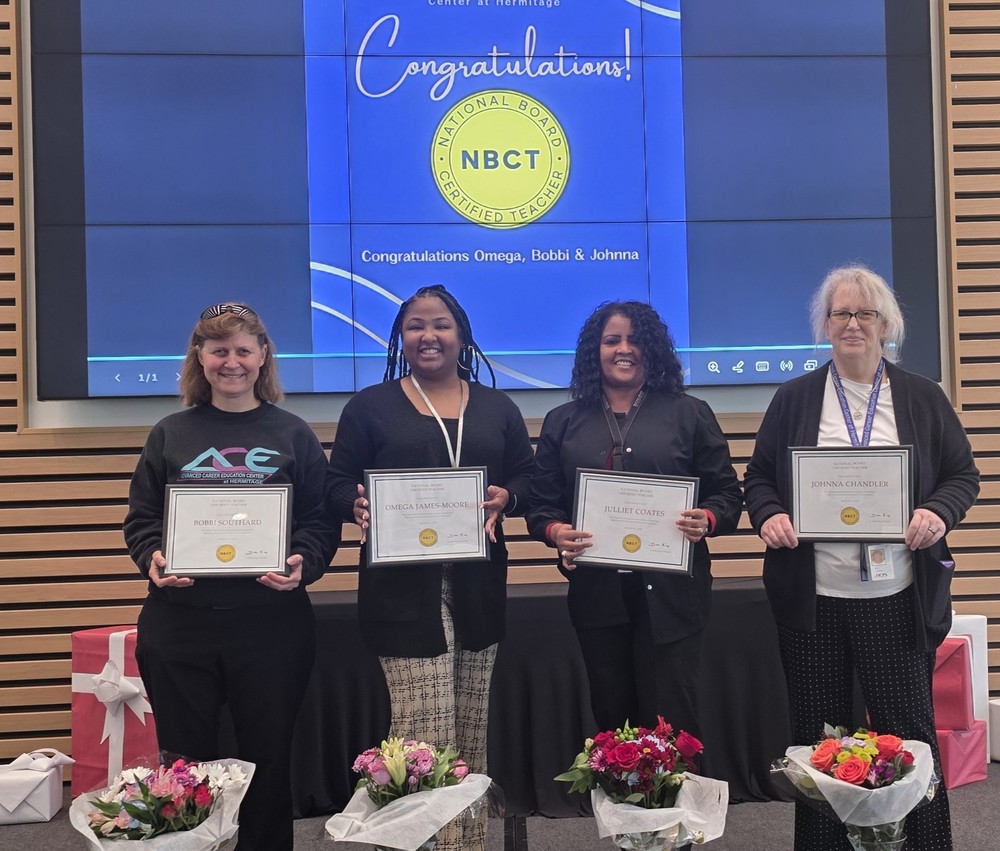 newly recognized NBCT Ms. B. Southard, Ms. O. James-Moore, previously recognized Ms. J. Coates, and newly recognized Ms. J. Chandler