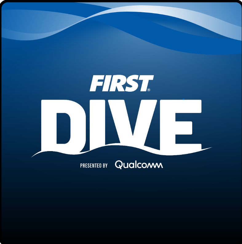 First LEGO League logo featuring First Dive presented by Qualcomm in white on an ocean themed background