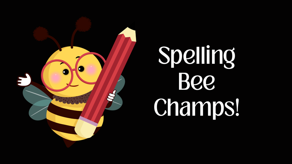 Graphic of a bumblebee with the words "Spelling Bee Champs"