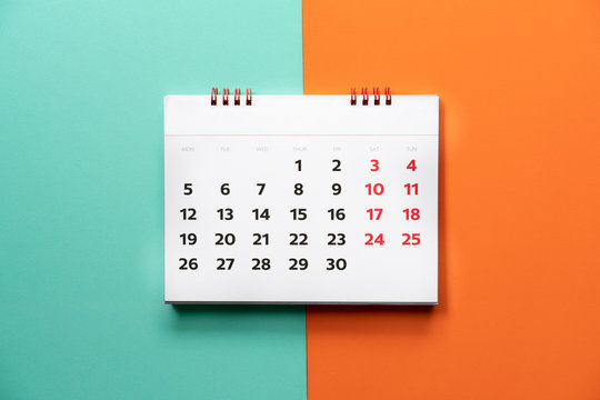 calendar image with blue and orange background
