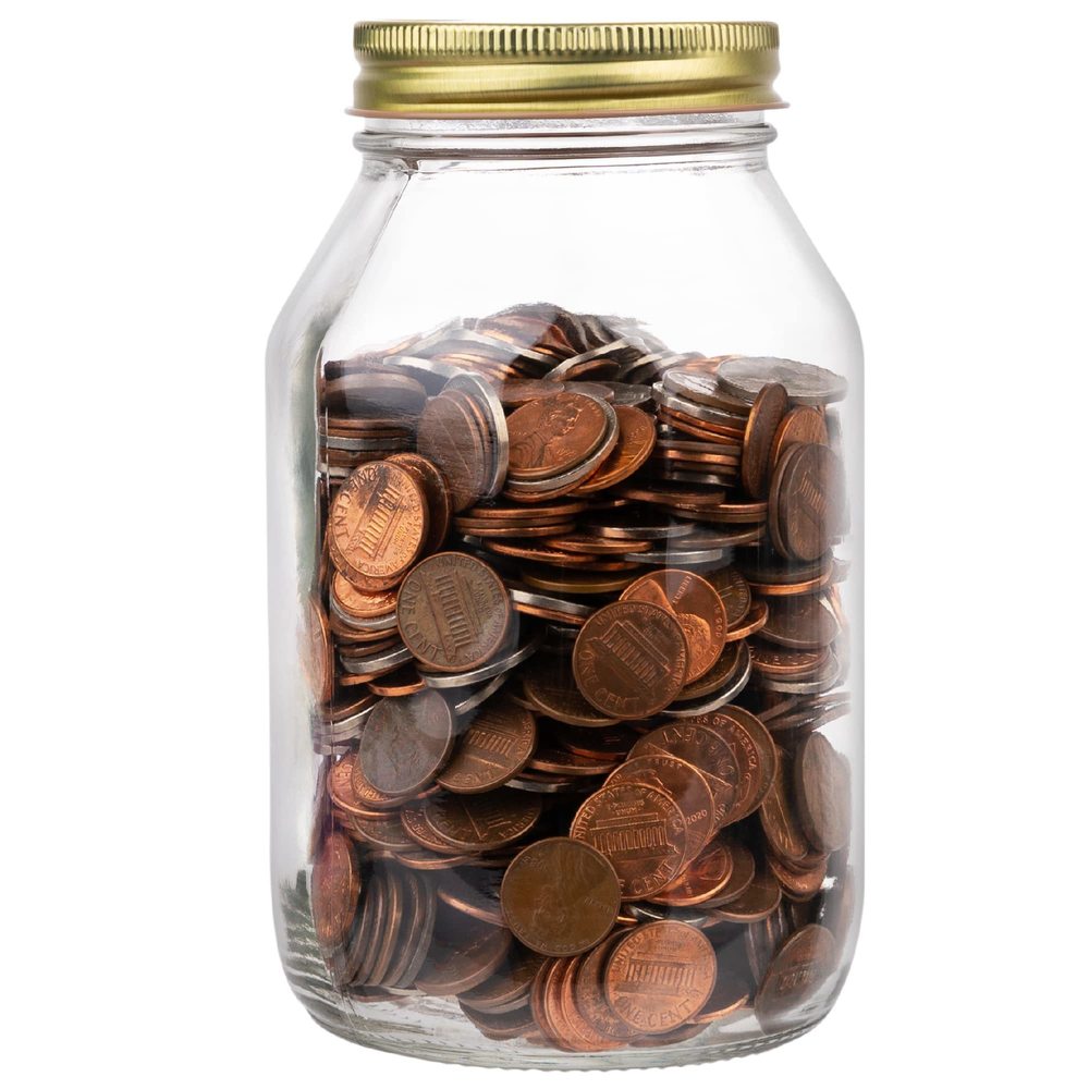 Mason jar filled with pennies