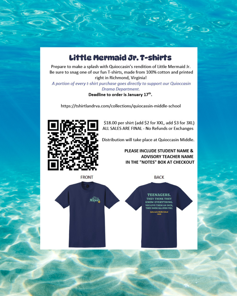 Navy Tshirt with wording from The Little Mermaid Jr is for sale. 