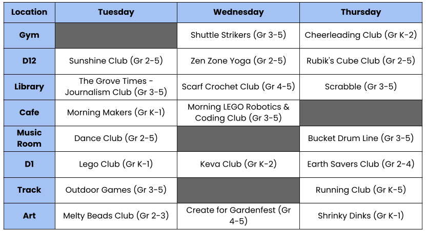 q1 morning club schedule