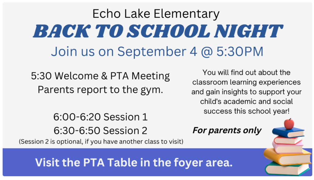 Back To School Night, September 4th from 5:30-7pm