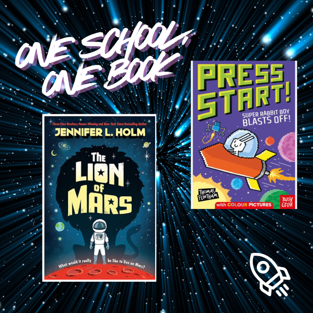 The secret is out! 🎉 Our One School, One Book program has officially launched!  Get ready to blast off into an out-of-this-world reading adventure that brings our entire school community together. Your child will receive their very own book to keep—it's time to read along and dive in with the whole family!  This year's picks are:  Grades K-2: Super Rabbit Boy Blasts Off! 🚀  Grades 3-5: The Lion of Mars 👽  It all kicks off at our STEAM Night on Wednesday, September 24th from 4-6 PM! We can't wait to see you there!