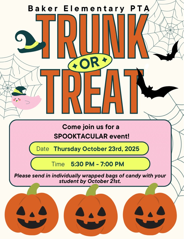 trunk or treat on October 23rd from 5:30-7