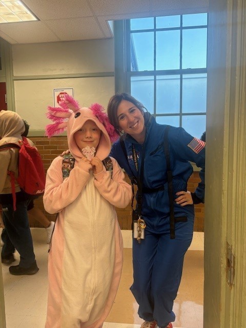 Mrs. Corney and a student dressed up! 