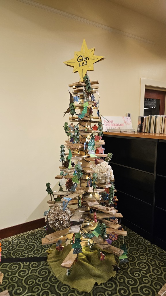 Glen Lea's art tree filled with student work.