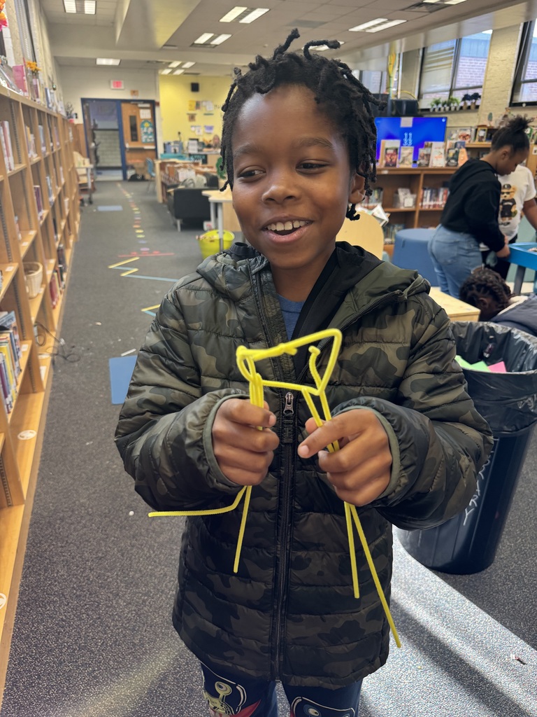 Student creates a SpongeBob out of pipe cleaners.