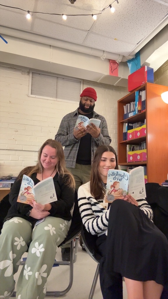 Teachers reading Charlotte's Web all over the school!