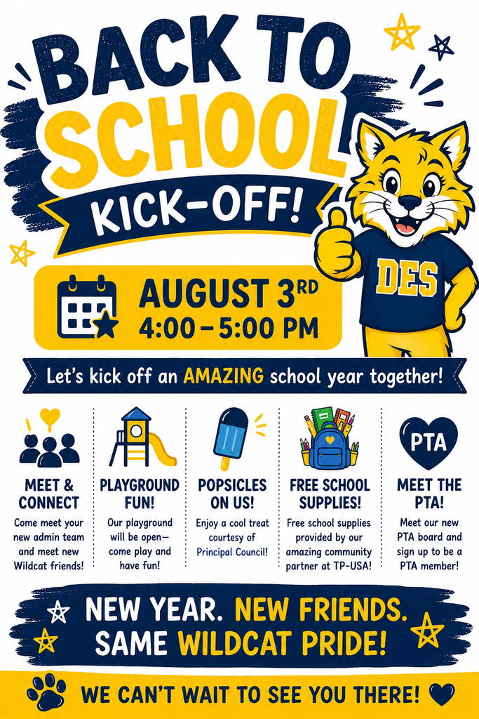 A graphic describing the Back to School Kick Off Event for Dumbarton Elementary School and all that will take place.