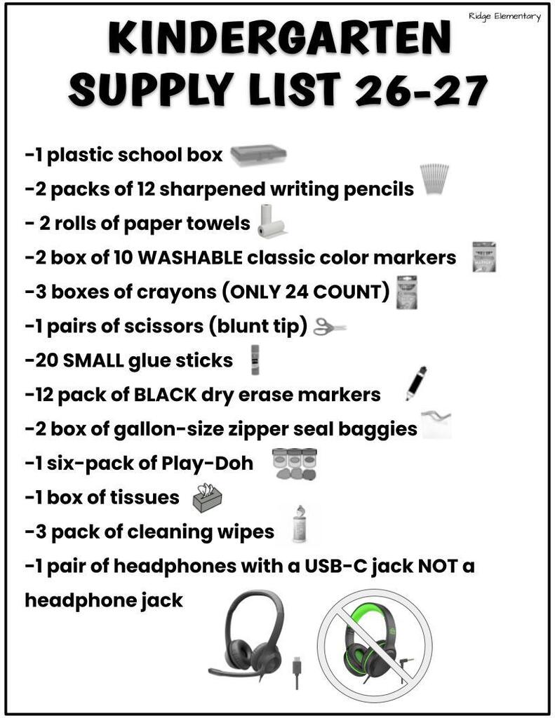Kindergarten Supply List
