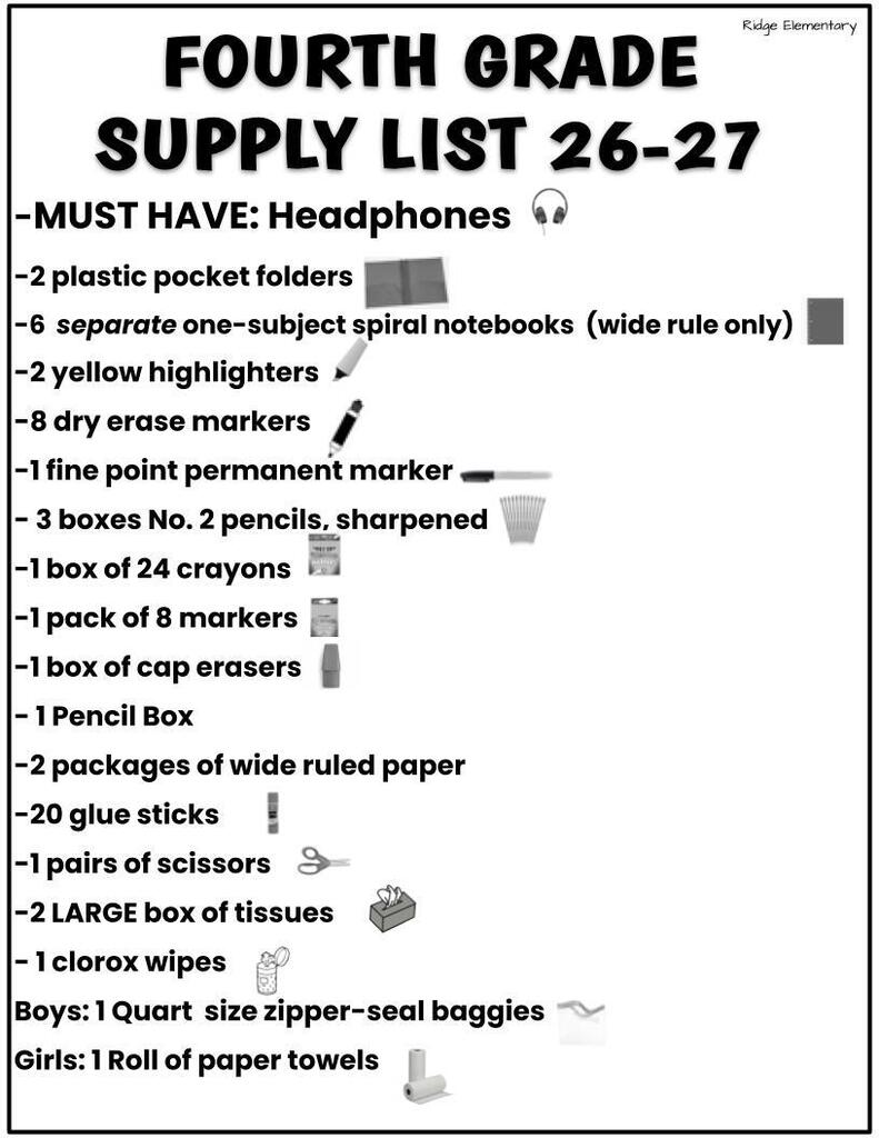 4th Supply List