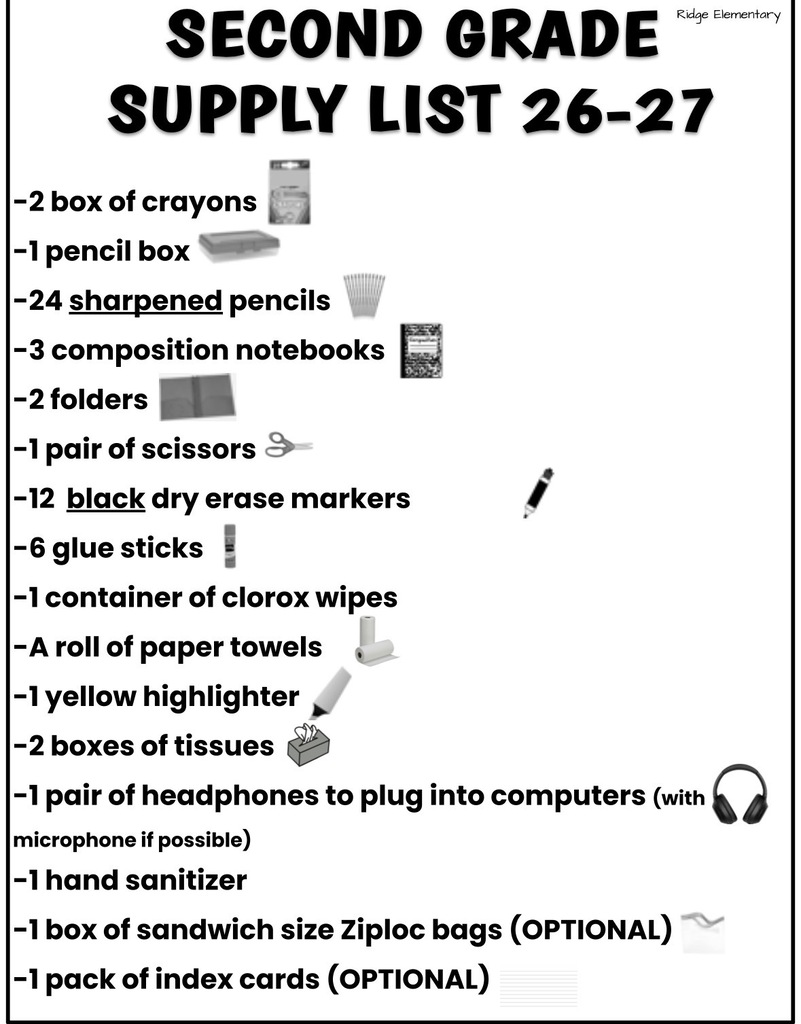 Second grade supply list