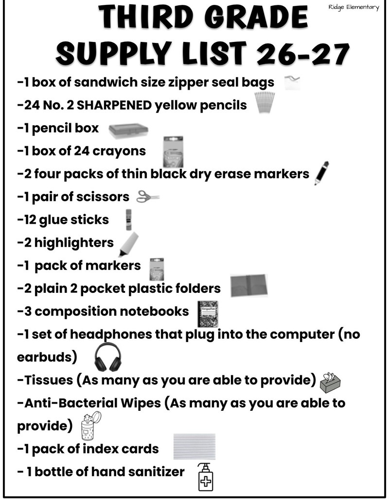 Third grade supply list