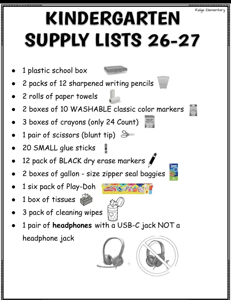 Kindergarten supply list
