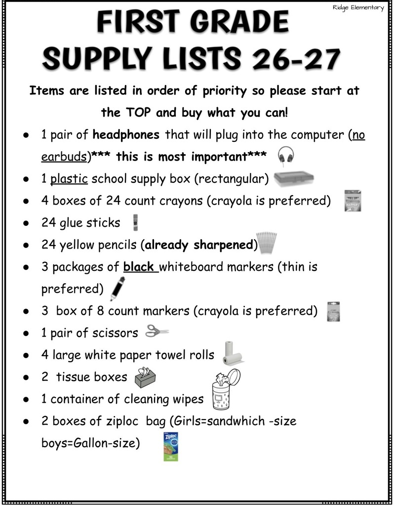 First grade supply list