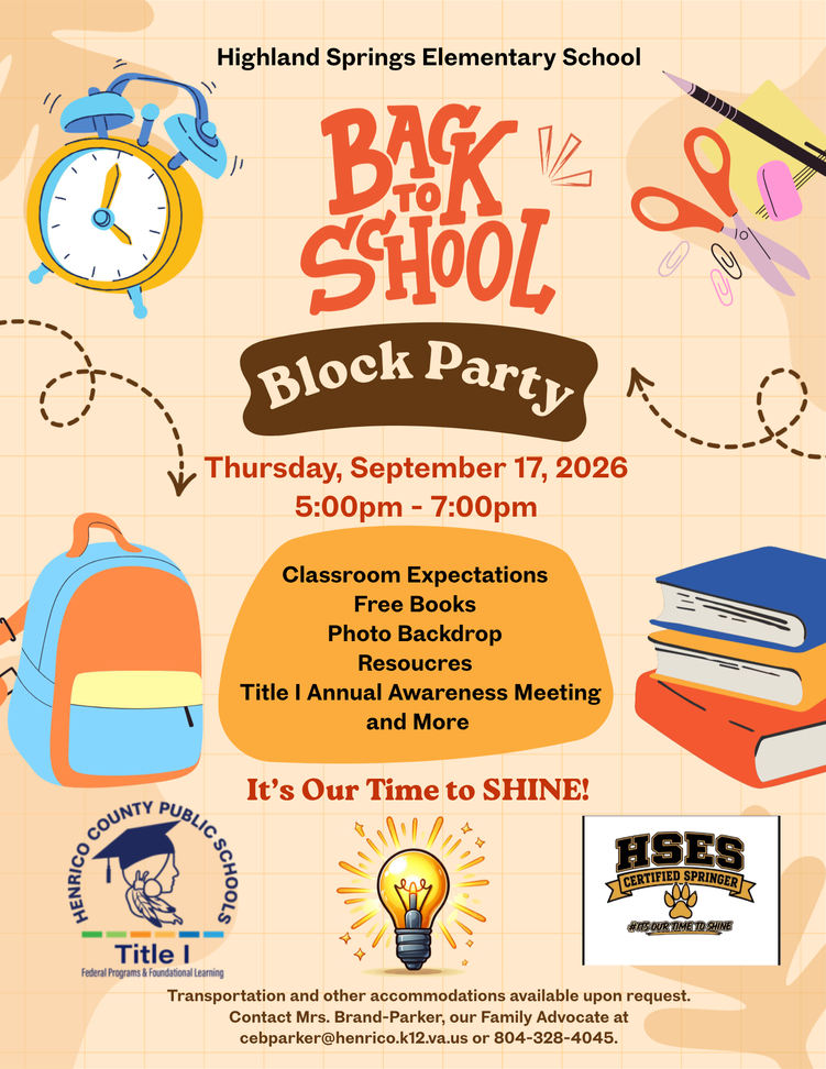 Flyer about back to School Block Party