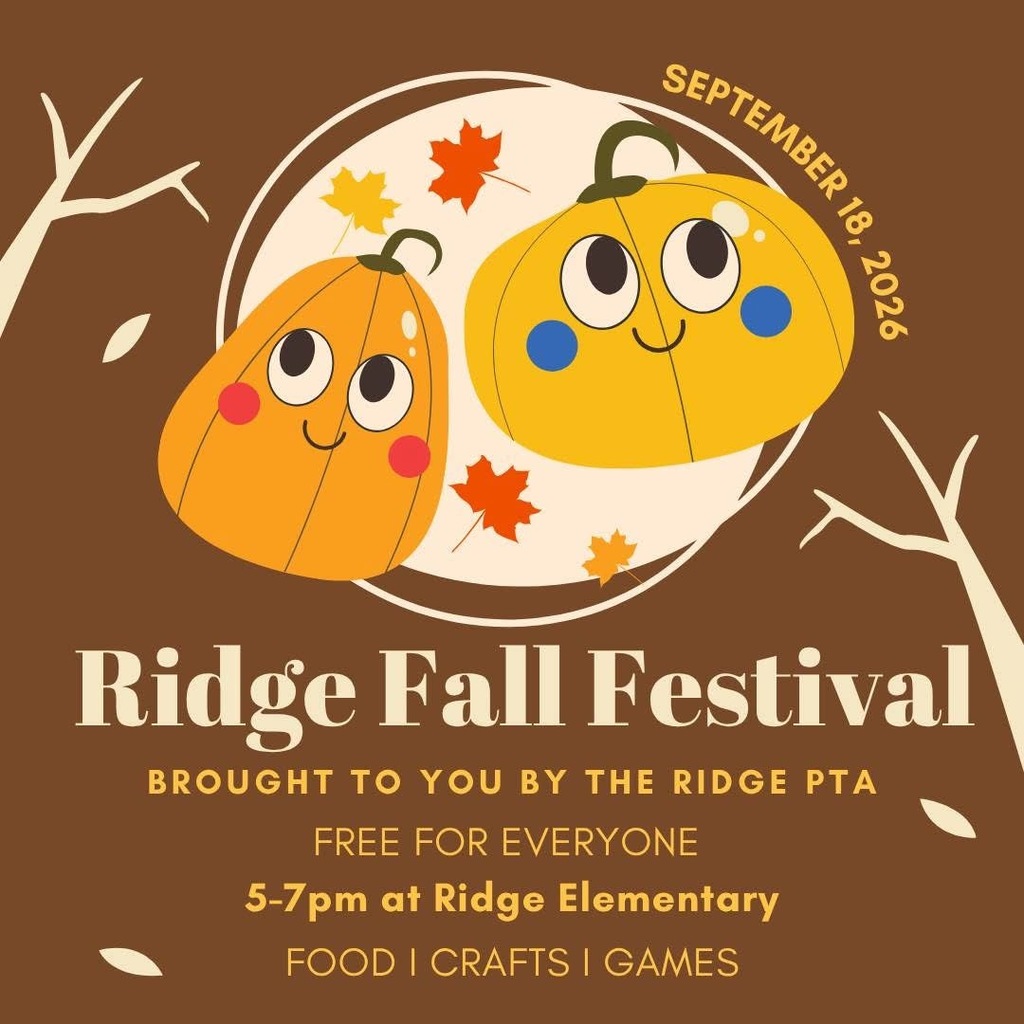 One week away!!! Join the Ridge PTA for their first FREE family event of the year! They will have games, bounce houses, and free food for all. Bring the whole family to have fun with friends and teachers as we start the new school year!