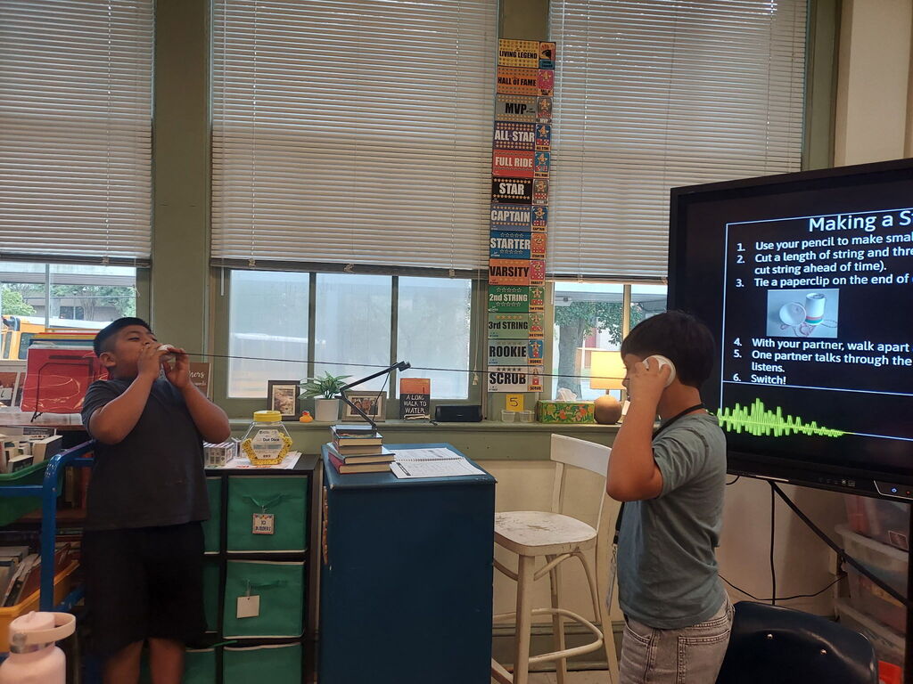 5th grade scientists!! 🧫🧪🥼 Mrs. Billers 5th graders explored together with different sound stations, as well investigating how sound travels through different mediums.