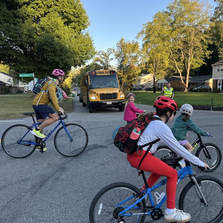 kids riding bikes to school