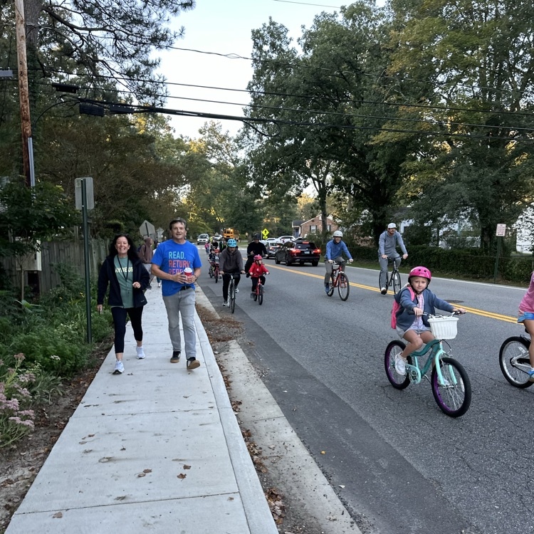 kids and teachers walking/biking to school