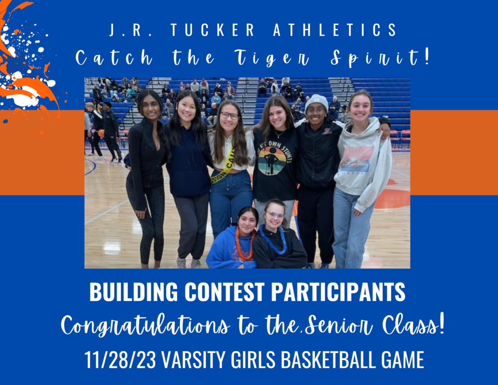 Building Contest Participants; Congratulations Senior Class! 11/28/23 Girls Basketball Game, Students pictured on court