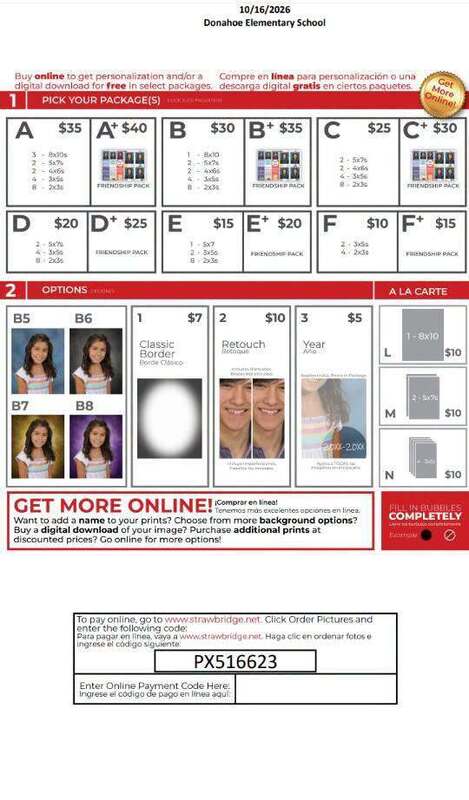 Ordering sheet for different pictures that can be purchased.