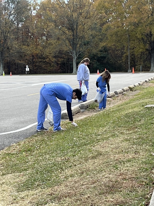 students during cleanup
