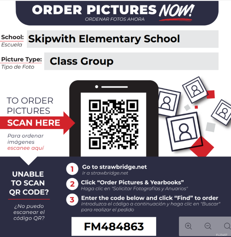 Order class pictures by scanning the QR code in the middle of the page.