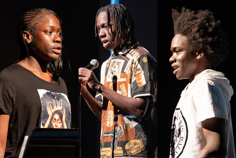 Fairfield Middle School siblings Ke’Niyah, Ke’Shawn and Ke’Vontae Smith at the 2026 HCPS Black History Month Poetry Slam
