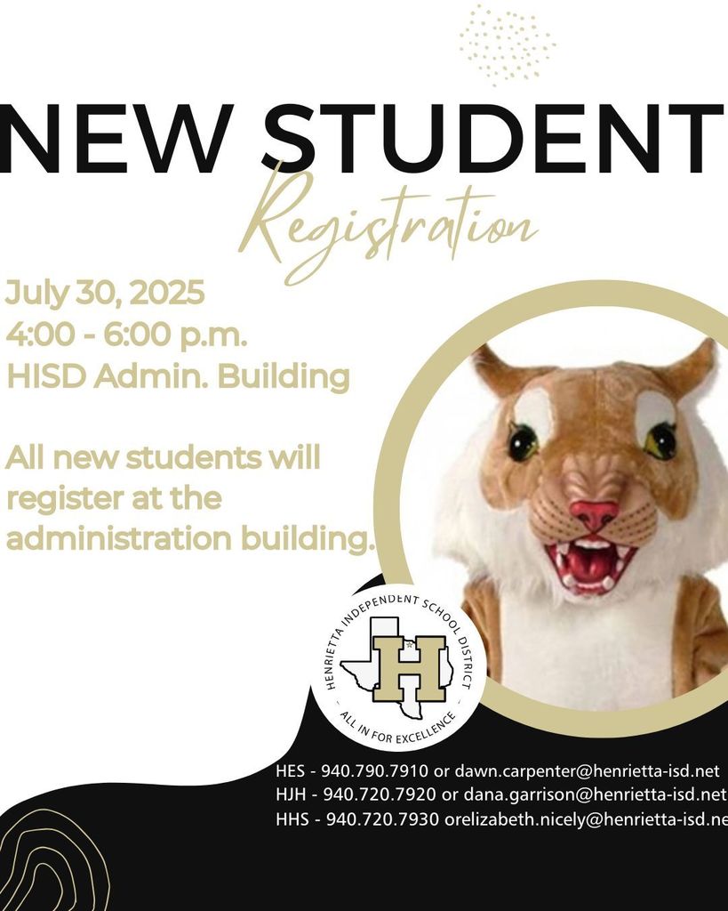 New student Registration starting on July 30th 