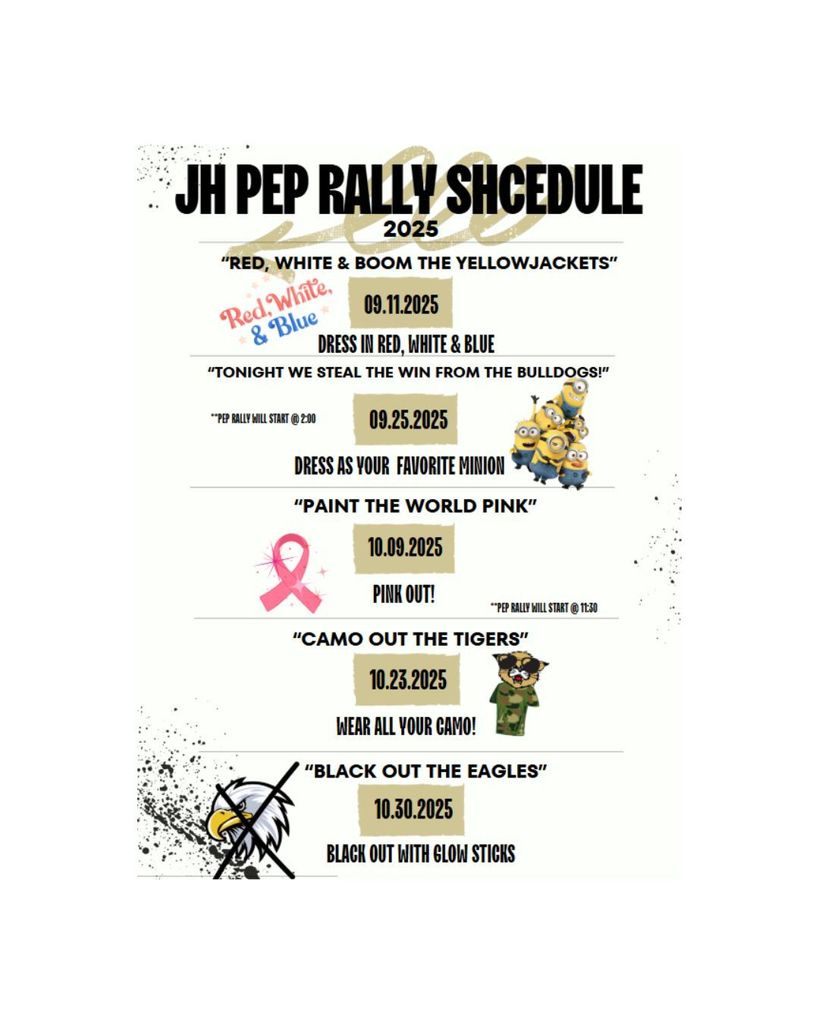 Updated Pep Rally Schedule for the Junior High.